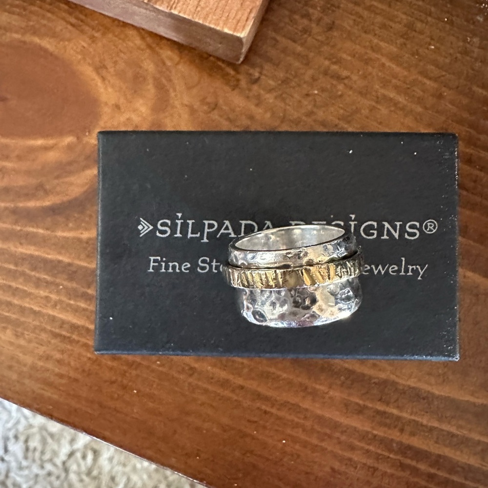 Silpada Spinner Sterling Silver & 14K Gold-Plated Ring R1476 size 6